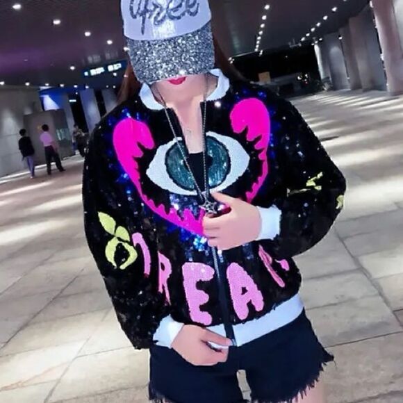 - Make me wanna Scream Evil Eye Sequin Jacket M/L NWT - Picture 3 of 9